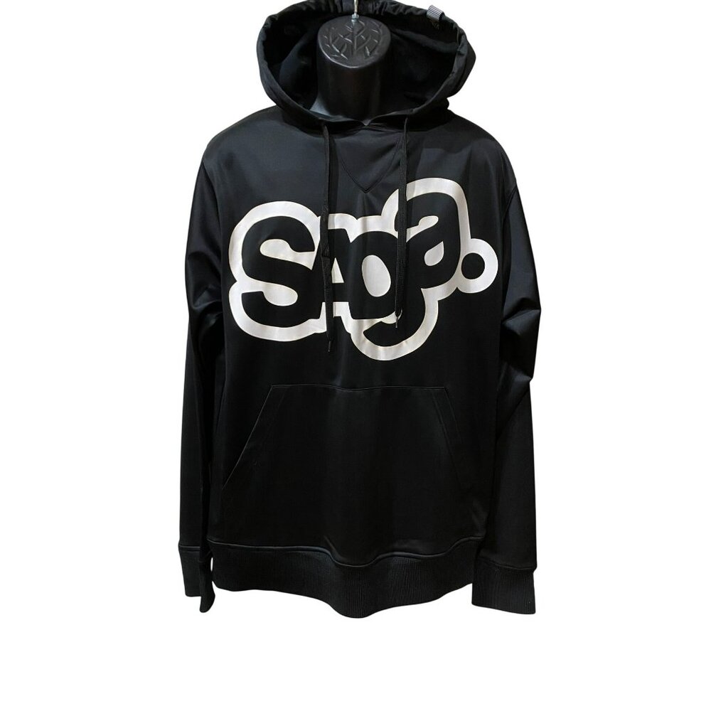 Saga OG Outerwear Black Hoodie Sweatshirt With White Logo Print & Kangaroo Pocke